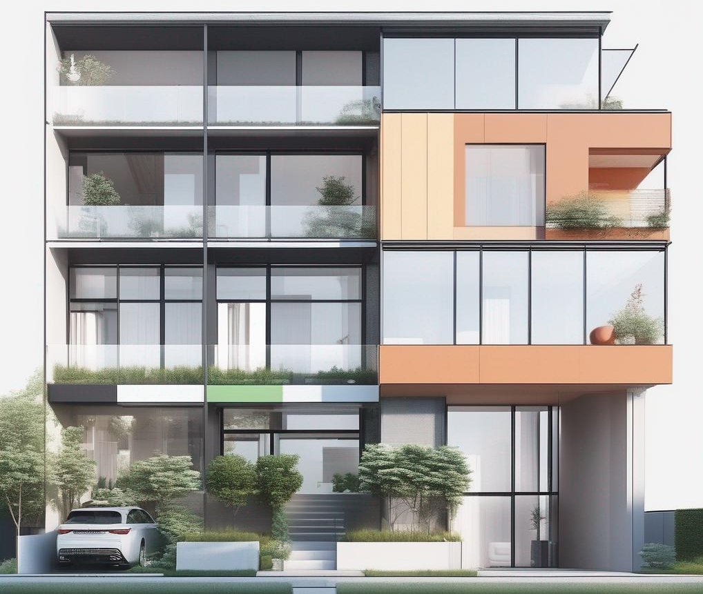 post-modern six stories Residential aPARTMENT.
